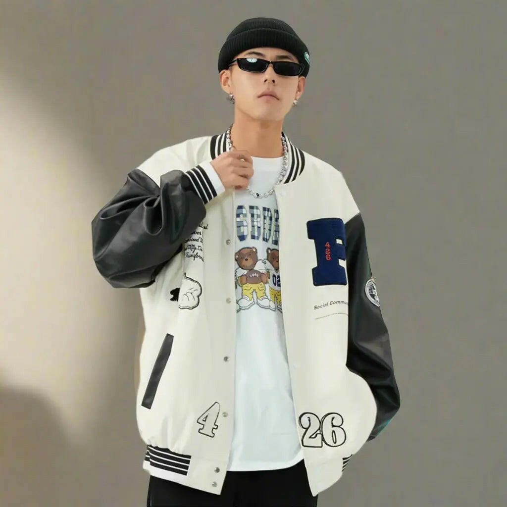 Men's Oversized White Varsity Jacket Atlance