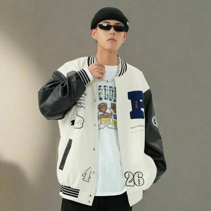 Men's Oversized White Varsity Jacket Atlance