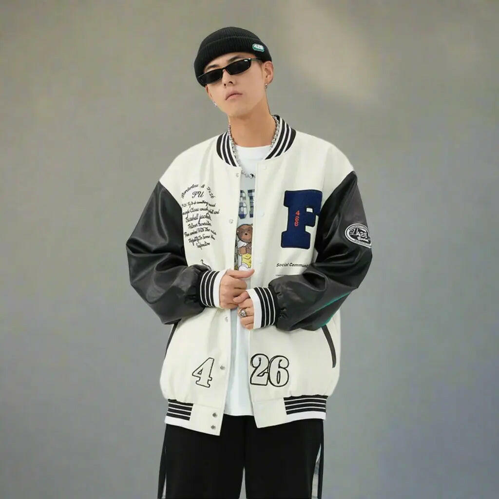 Men's Oversized White Varsity Jacket Atlance