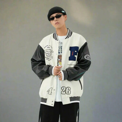 Men's Oversized White Varsity Jacket Atlance