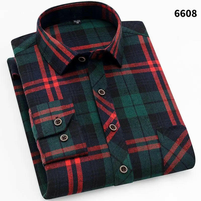 Men's Casual Long Sleeve Plaid Shirt ATLANCE