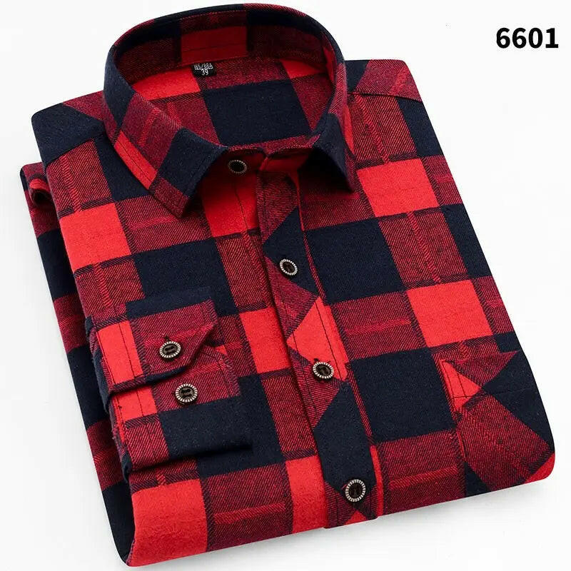 Men's Casual Long Sleeve Plaid Shirt ATLANCE