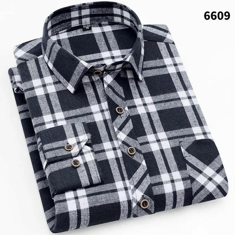 Men's Casual Long Sleeve Plaid Shirt ATLANCE