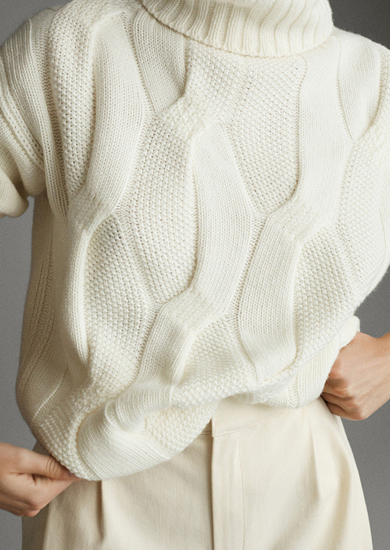 Unisex Loose Cable-Knit Turtleneck Sweater