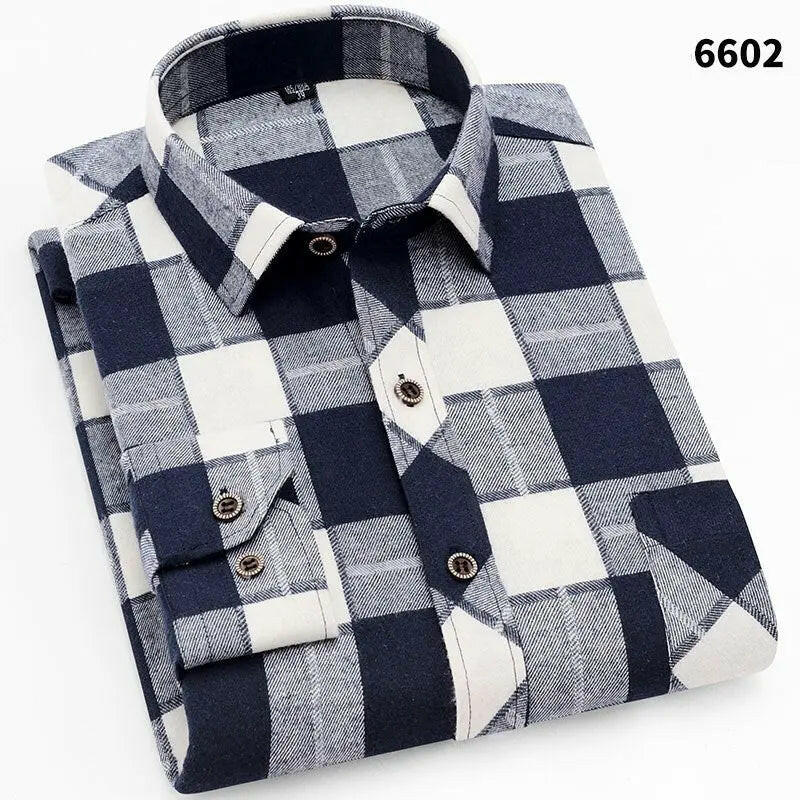 Men's Casual Long Sleeve Plaid Shirt ATLANCE