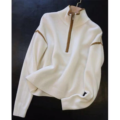 Women's Zippered Stand Collar Sweater