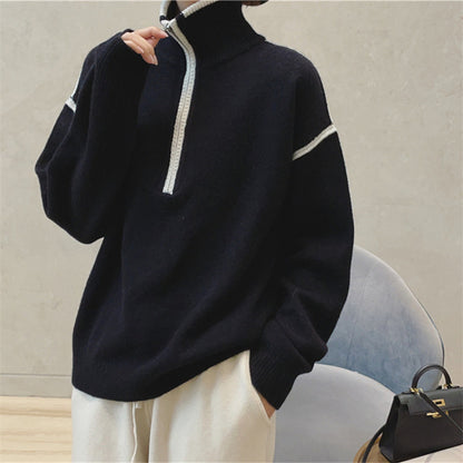 Women's Zippered Stand Collar Sweater