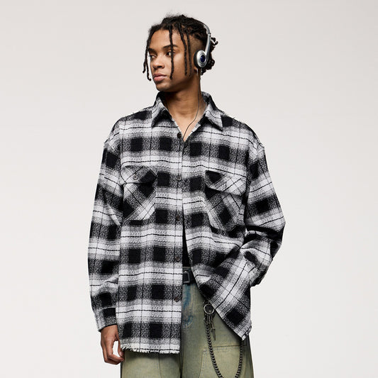 Distressed Black & White Plaid Overshirt – No. 1829