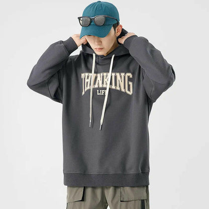 Men's Loose Thinking Life Letter Print Hoodie Atlance