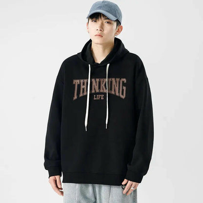 Men's Loose Thinking Life Letter Print Hoodie Atlance