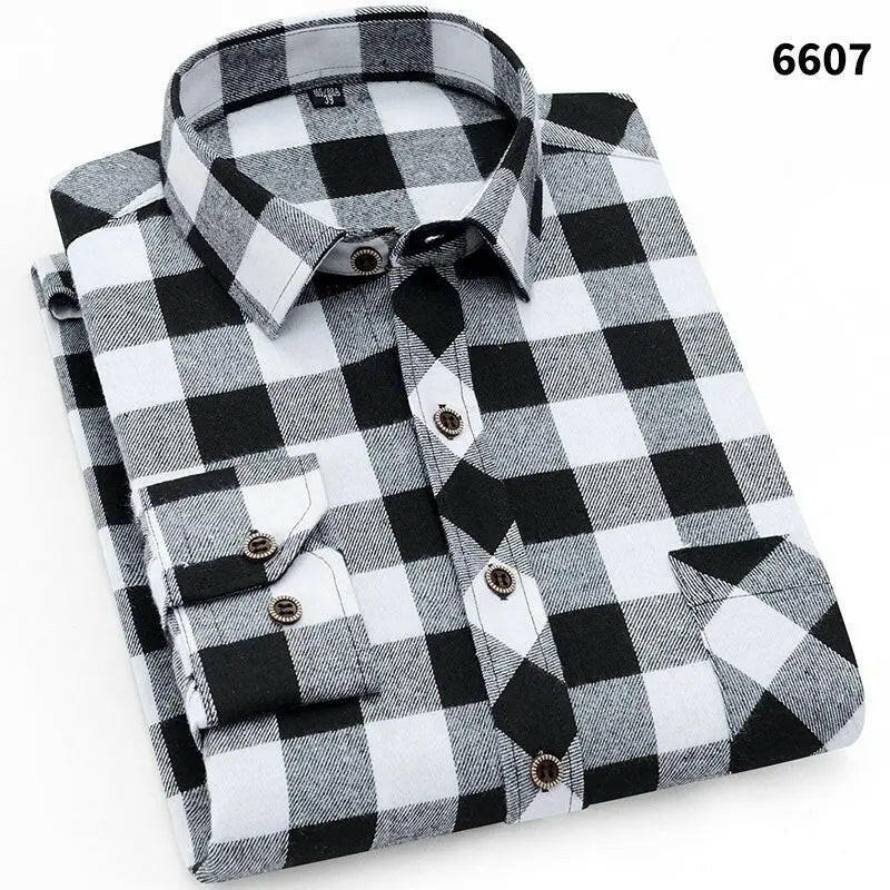 Men's Casual Long Sleeve Plaid Shirt ATLANCE