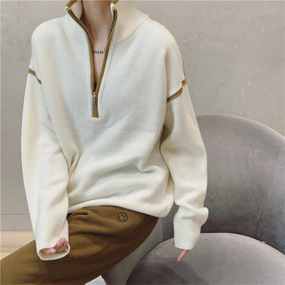 Women's Zippered Stand Collar Sweater