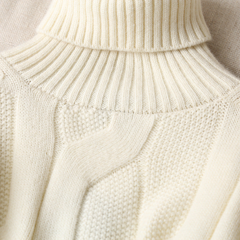 Unisex Loose Cable-Knit Turtleneck Sweater