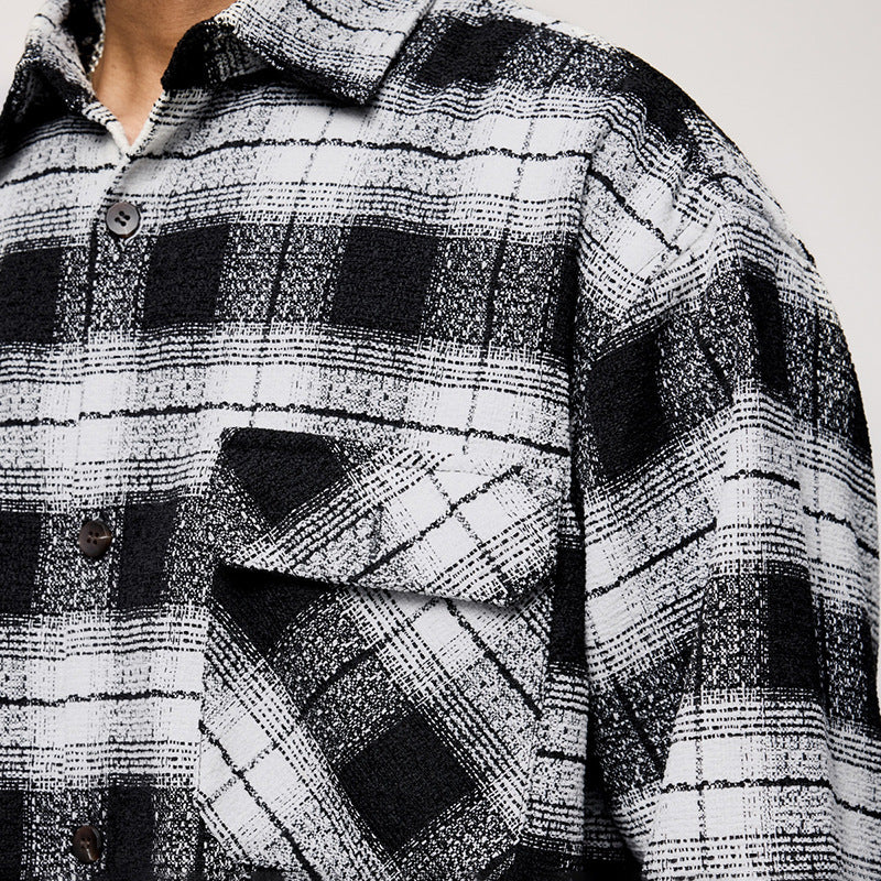 Distressed Black & White Plaid Overshirt – No. 1829