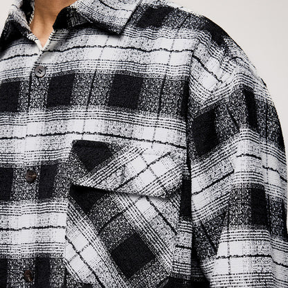 Distressed Black & White Plaid Overshirt – No. 1829