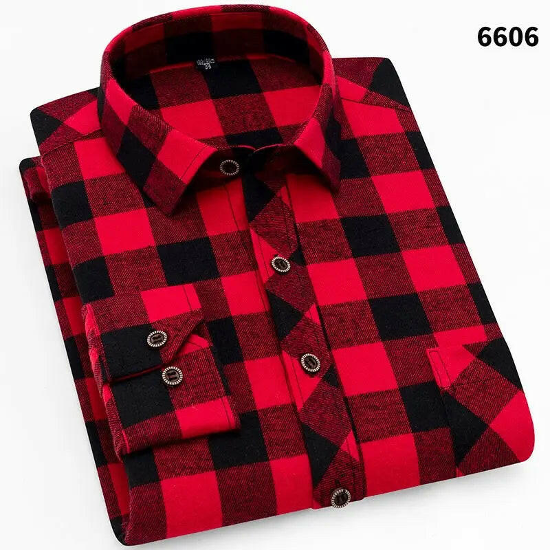 Men's Casual Long Sleeve Plaid Shirt ATLANCE