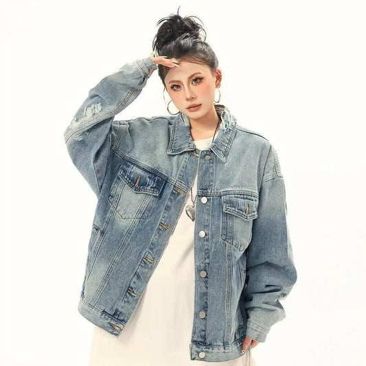 Women's Loose-Fit Ripped Denim Jacket Atlance