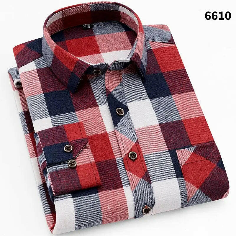 Men's Casual Long Sleeve Plaid Shirt ATLANCE