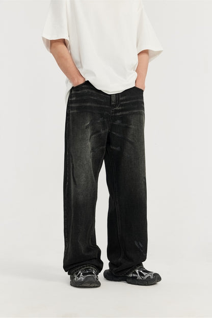 Men's Distressed Straight-Fit Wide-Leg Retro Brushed Jeans – No. 1460