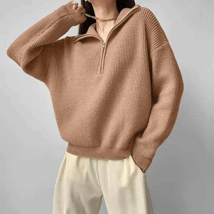 Women's Ribbed Knit Sweater with Half-Zip Atlance