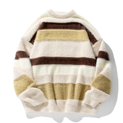 Men's Contrast Striped Round Neck Sweater