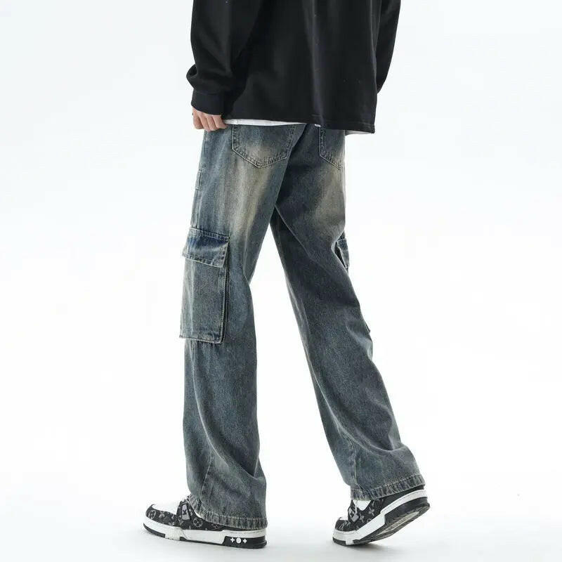 Men's Retro Washed Multi-pocket Cargo Jeans Atlance