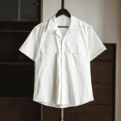 Unisex Seersucker Cuban Collar Shirt Atlance