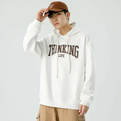 Men's Loose Thinking Life Letter Print Hoodie Atlance