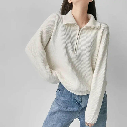 Women's Ribbed Knit Sweater with Half-Zip Atlance