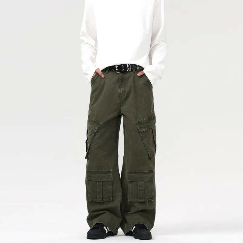 Men's Vintage Wash Wide Leg Cargo Pants Atlance