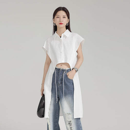 Women's Short-Sleeve Irregular Mid-length Shirt