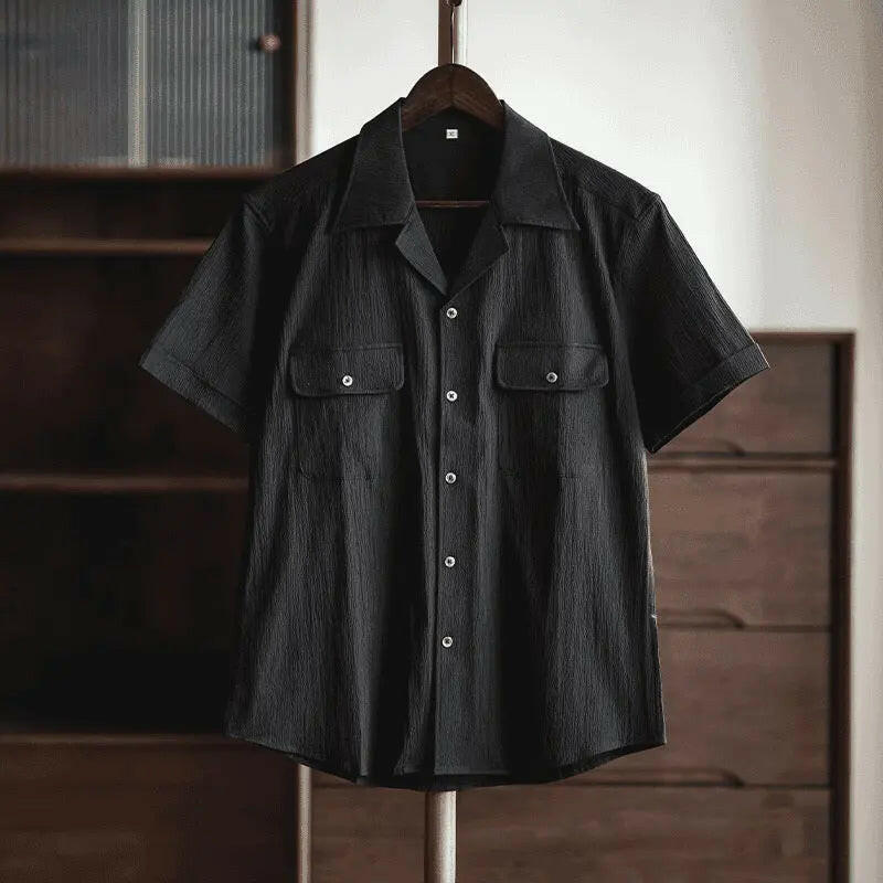 Unisex Seersucker Cuban Collar Shirt Atlance