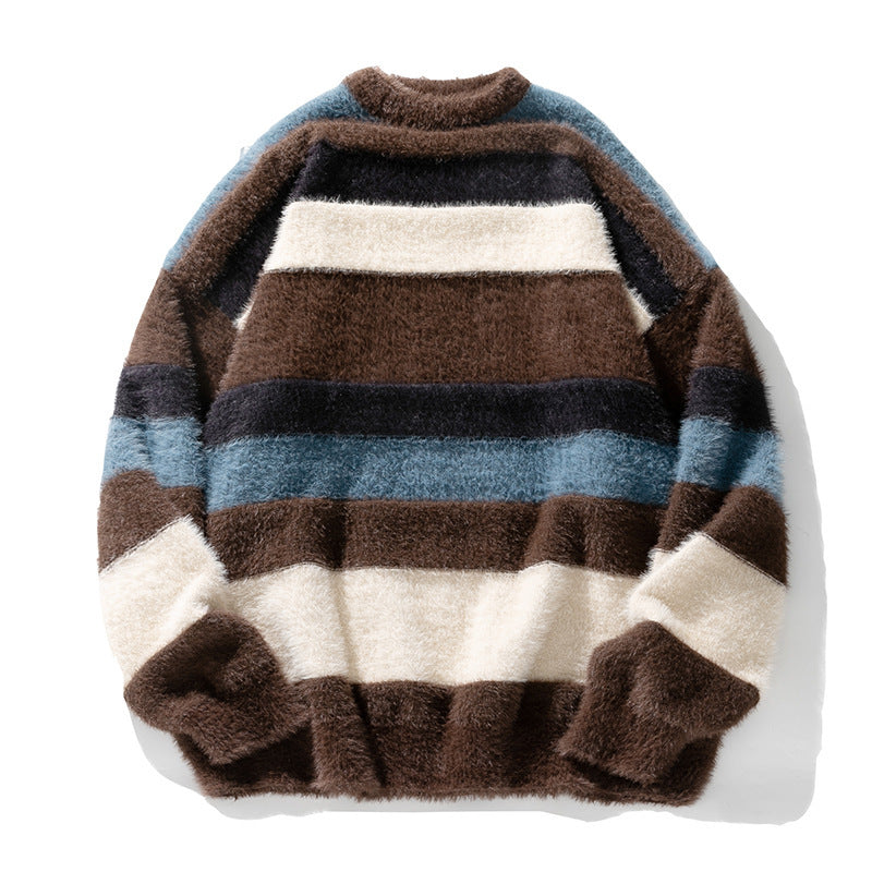 Men's Contrast Striped Round Neck Sweater