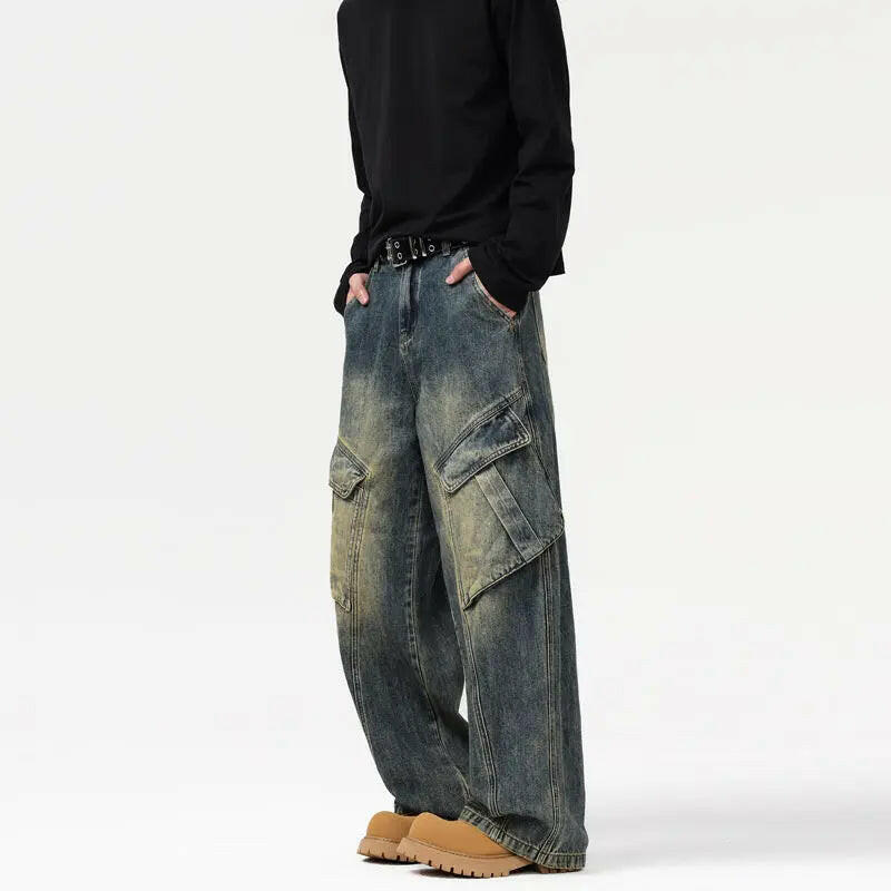 Men's Retro Blue Multi-pocket Cargo Jeans Atlance